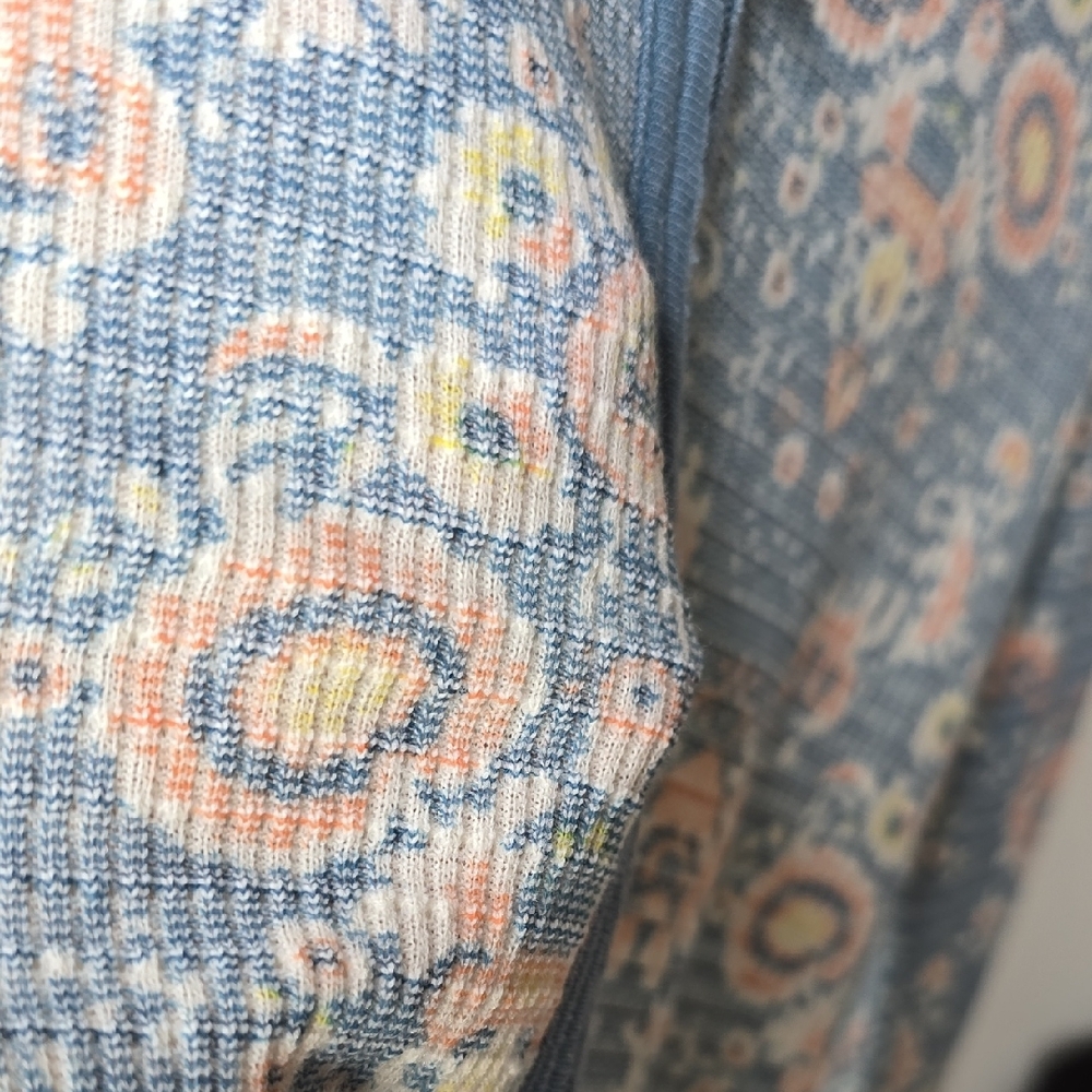 Free People Thermal Knit Floral Hoodie - Blue W/Florals - Picture 5 of 7